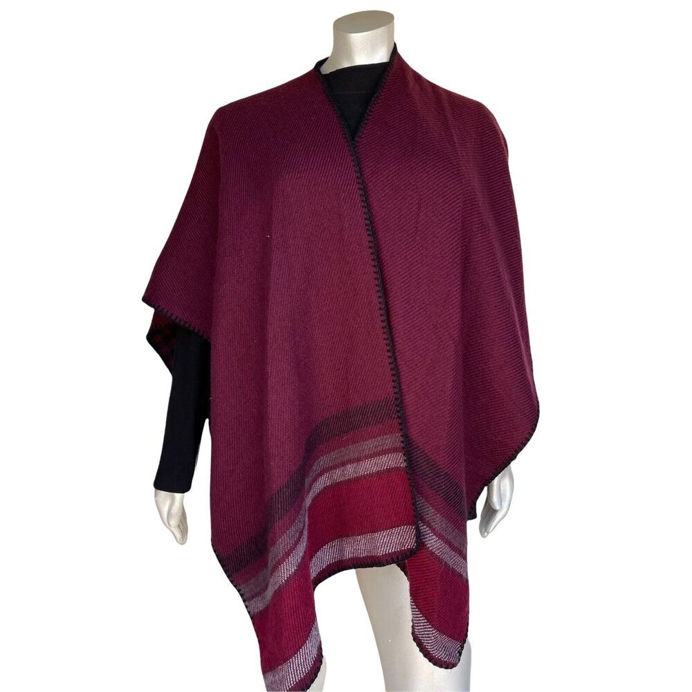 Woolrich shawl Poncho Blanket One Size Reversible wrap Striped Buffalo Plaid